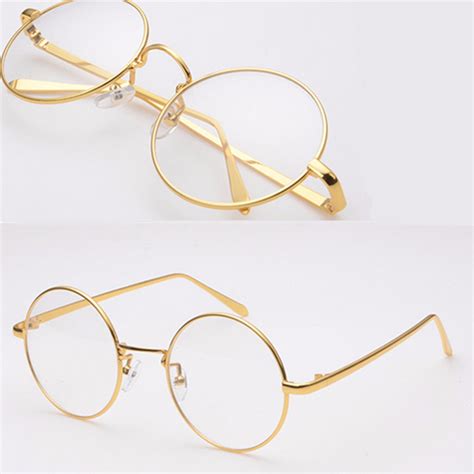 gold round eyeglass frames.